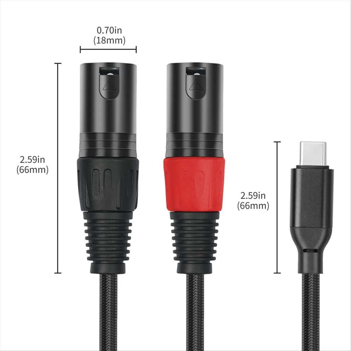 Bochara Type C Input to Dual XLR Male Output OFC Audio Cable for Speakers Amplifier Mixer 300cm