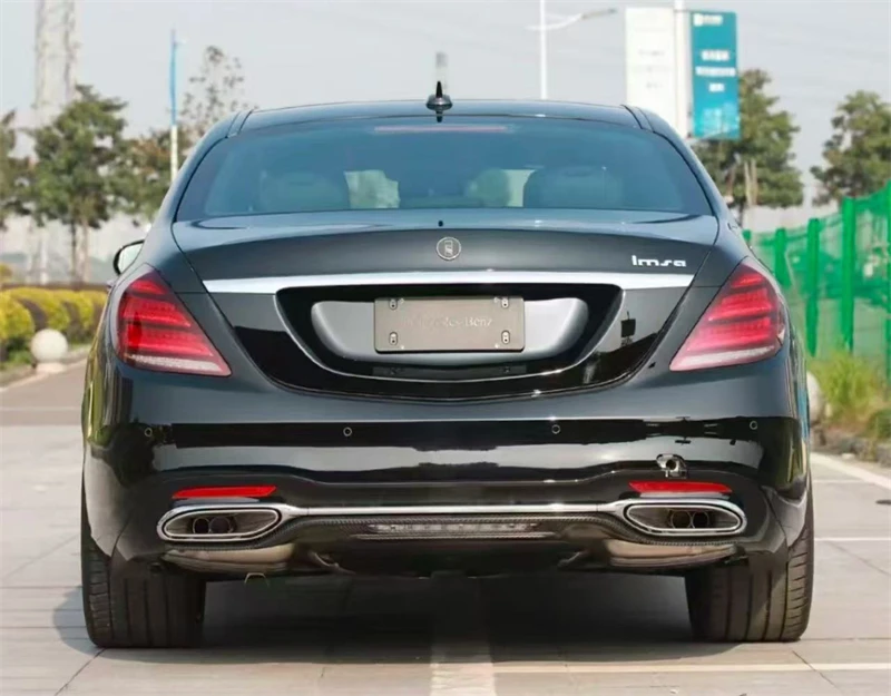 لمرسيدس بنز W222 S450L 2017 2018 2019 2020 2021 ReaI ألياف الكربون الوفير الخلفي الشفة المفسد عدة