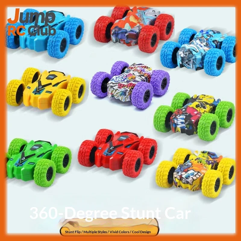 Dubbelzijdig stuntauto traagheid speelgoed, 4WD terreinwagen met graffiti, wrijving terugtrekkend cadeau voor kinderen jongens verjaardag