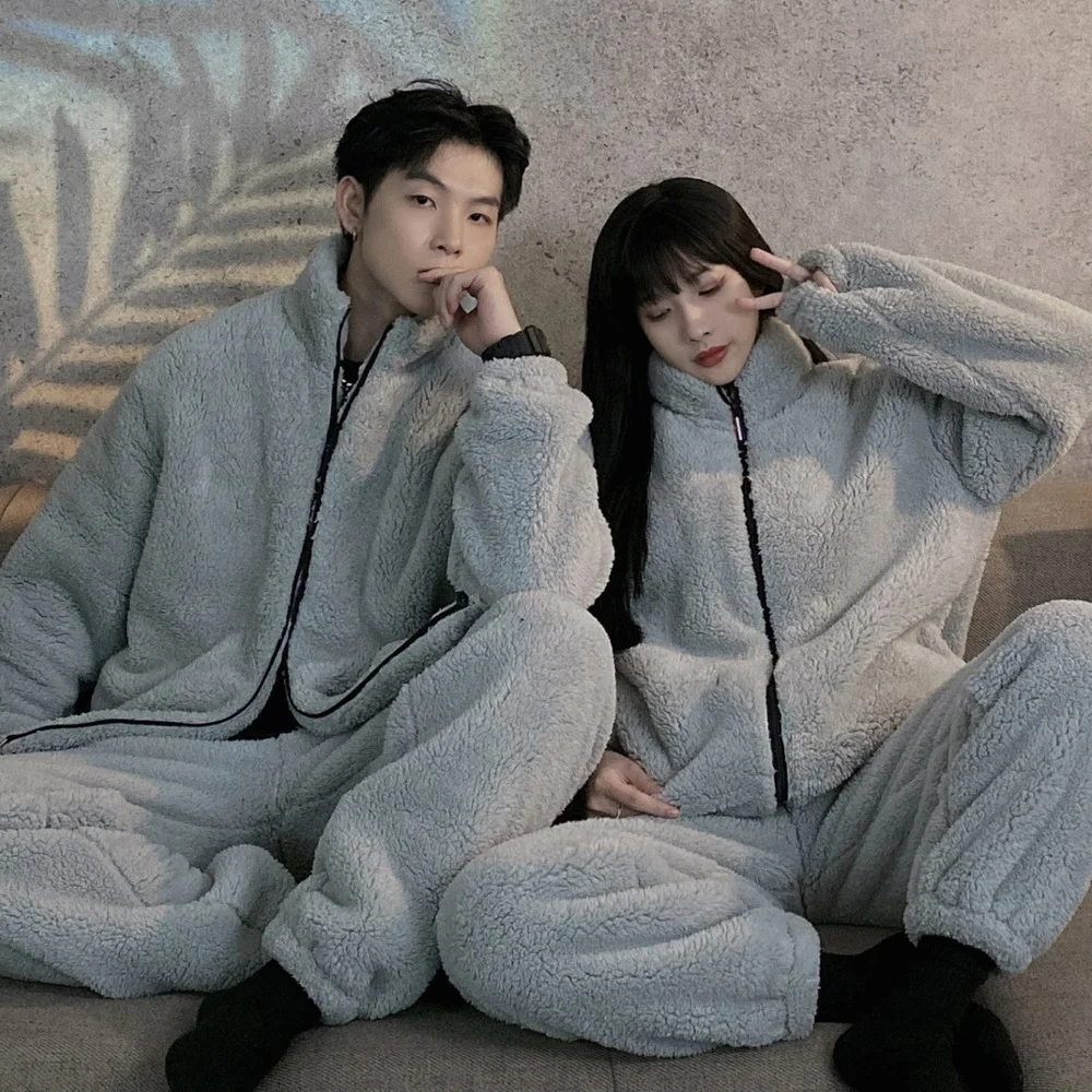 Winter Pajamas Women Coral Fleece Homewear Suit Couple Long Pijama Men Thickened Velvet Warm Soft Comfortable Pajamas Set