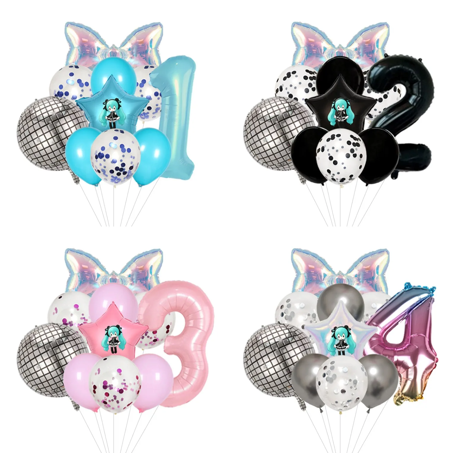 Hatsune Miku Sakura Miku Themed Balloon Bouquet Pink Blossom Foil Mylar for Spring Anime Birthday Party Decor