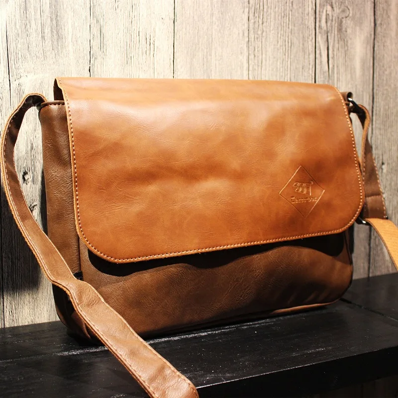 Bolso de hombro Vintage con tapa para hombre, bandolera de cuero PU de gran capacidad, a la moda, informal, de viaje