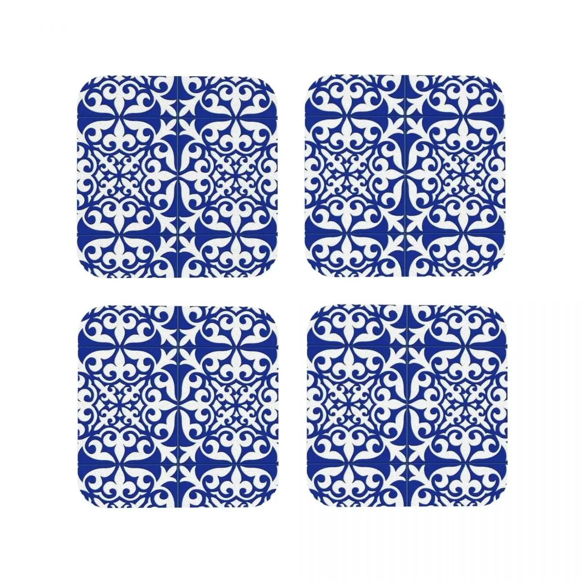 Moroccan Tile - Cobalt Blue Coasters Coffee Mats Leather Placemats Cup Tableware Decoration & Accessories Pads for Home Kitchen