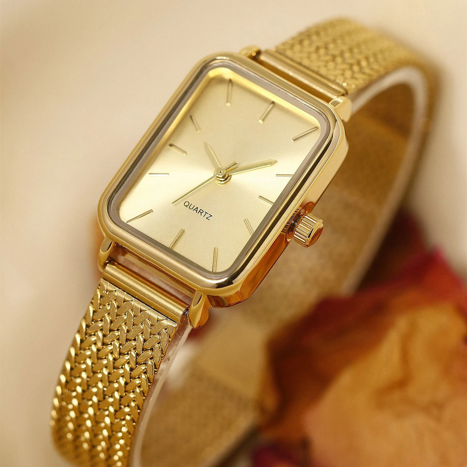 

MAYZHISU Light Luxury Women Watch Stainless Steel Strap Ear of Wheat Women Quartz Wristwatch Female Clock Ladies Watch