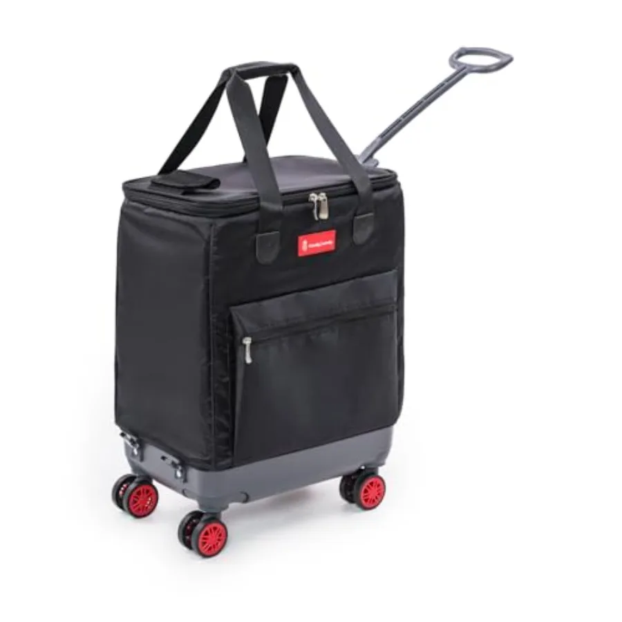 

All-Purpose Foldable Top-Opening Roller Tote Bag with Zipper Closure 8 Spinner Wheels Lightweight Durable Design in Vibrant Red