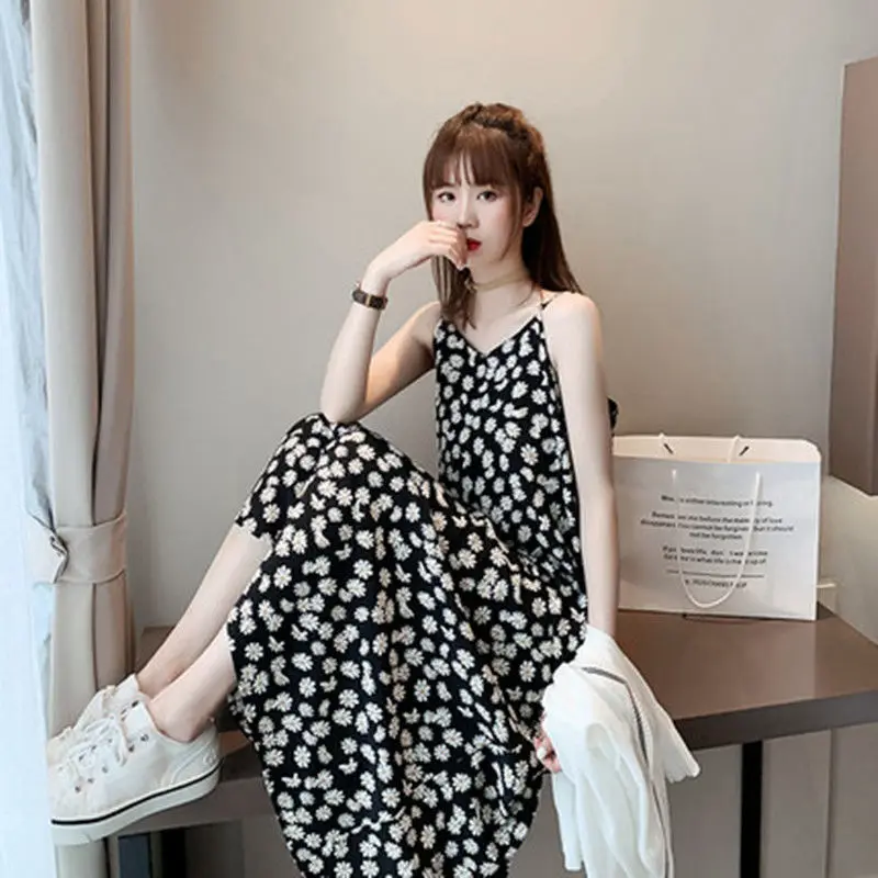 

Sexy plus Size Daisy Print Dress Strapless mid Waist A-Line Skirt Polyester Fabric Floral Dress Mid-Length for Middle-Aged Women