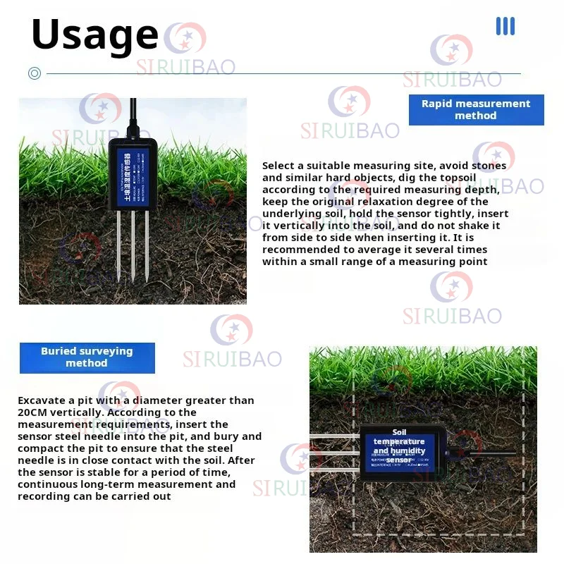 Soil Moisture Temperature Humidity RS485 Modbus Soil Sensor 7 in 1 Measure Soil Moisture Temperature Humidity EC PH NPK