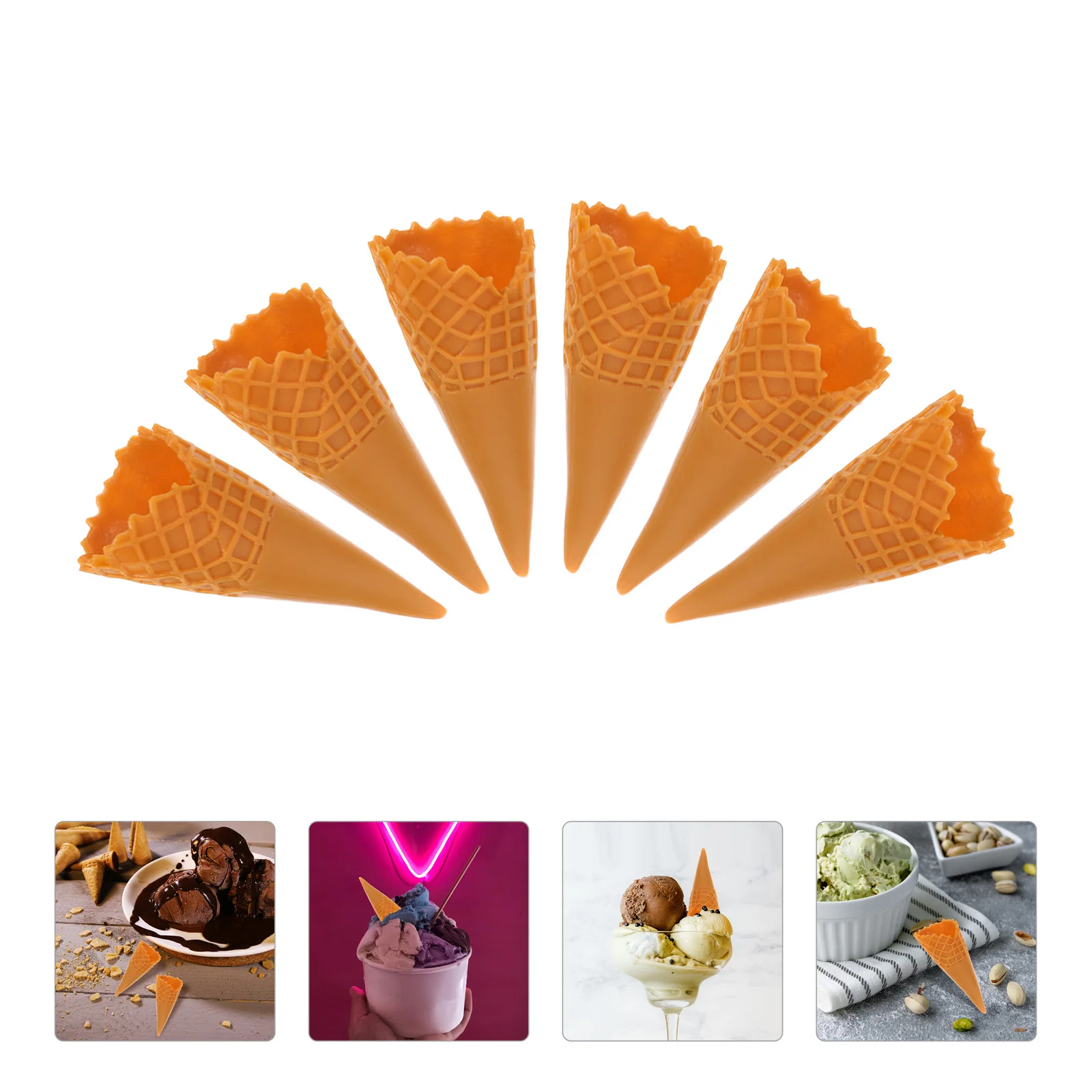 

12 Pcs Mini Simulated Ice Cream Bottom Holder Simulation Cone Egg Roll Brown Pvc Child