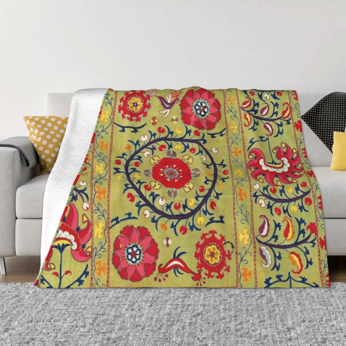 Lakai Suzani Узбекистан с цветочным принтом и вышивкой, ультрамягкое одеяло из микрофлиса