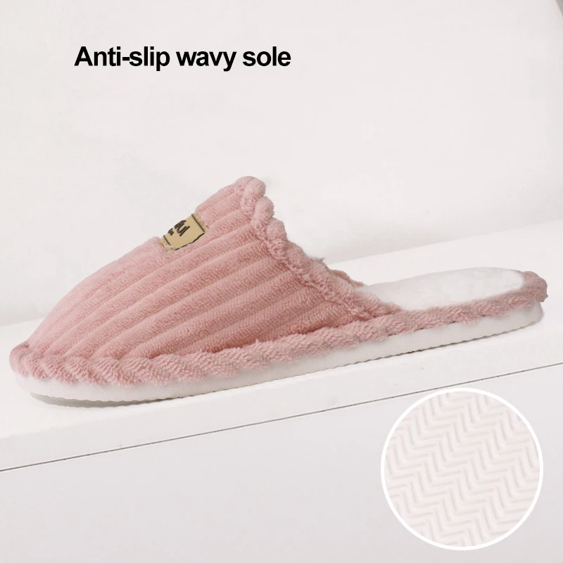 Bequeme Hausschuhe für Damen mit weicher Sohle, leichte, warme Plüsch-Winterhausschuhe für Damen, rutschfeste Cord-Slip-On-Schuhe für den Innenbereich – Detail 6