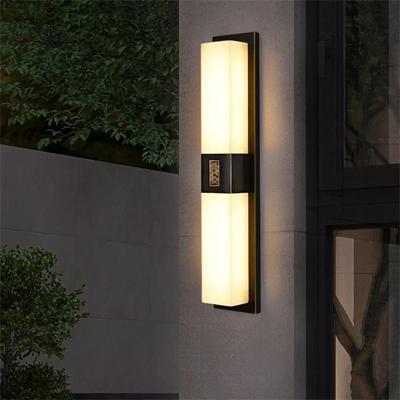 

ASHER Contemporary LED Brass Marble Outdoor Wall Lamps Electric Waterproof Balcony Hallway Courtyard Villa Gate Hotel
