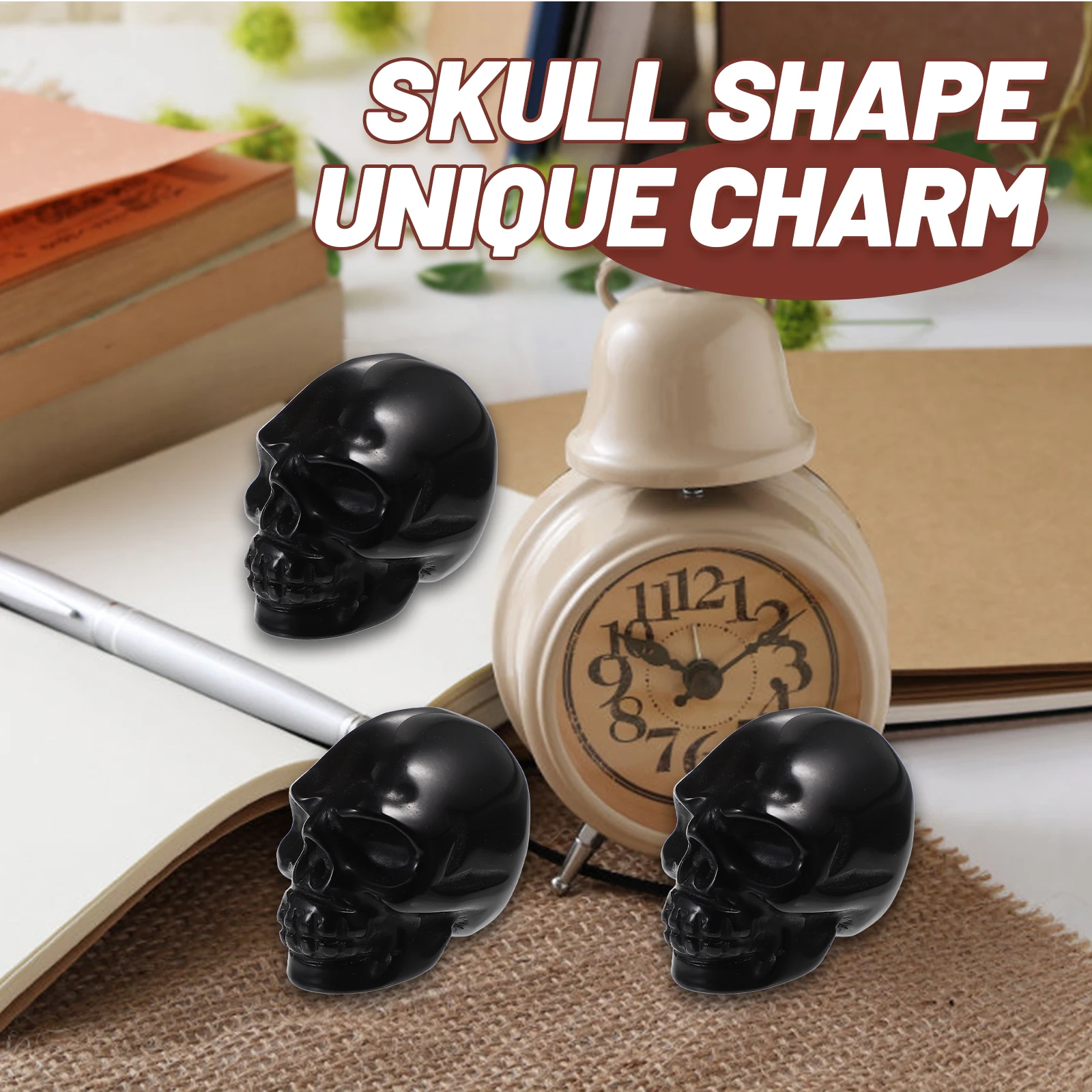 

Obsidian Skull Decoration Halloween Decorate Party Props Simulated Simulation Decor;