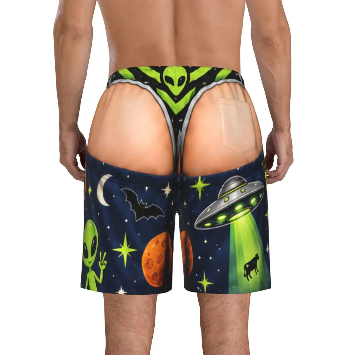 Funny Sexy Halloween Spider Web Spooky Witchy Zombie Pumpkin Men's Swim Trunks Suit Board Shorts Mesh Lining Beach Swimwear