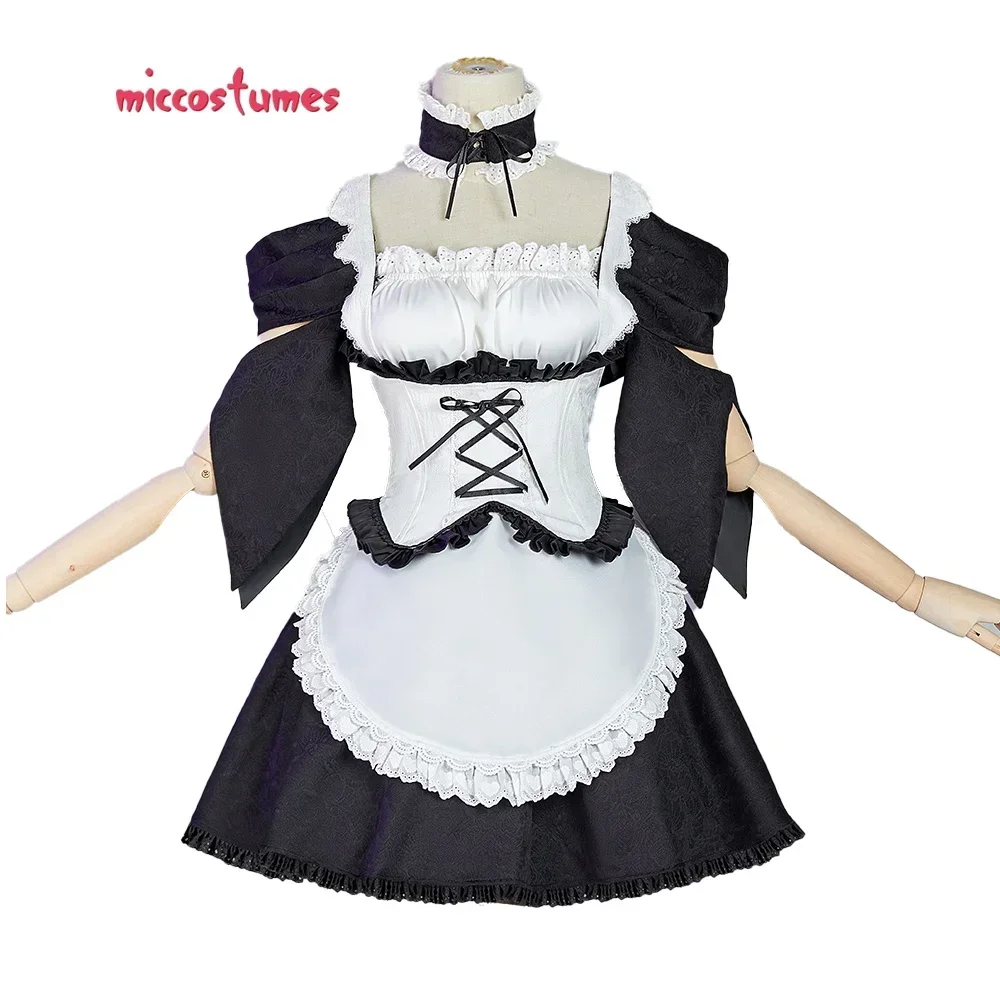 

In Stock- Miccostumes Women's Misaki Cosplay Costume Maid Dress and Waistband with Headband Choker Halloween Cosplay Costumes