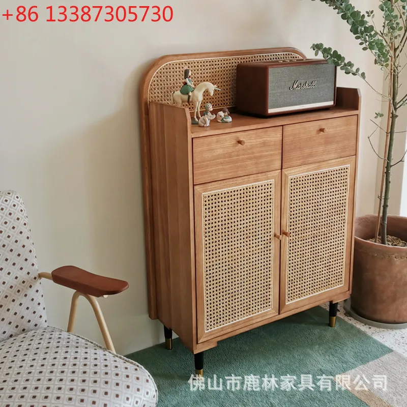 

Solid wood dining side cabinet rattan entrance cabinet Nordic living room storage chest homestay simple