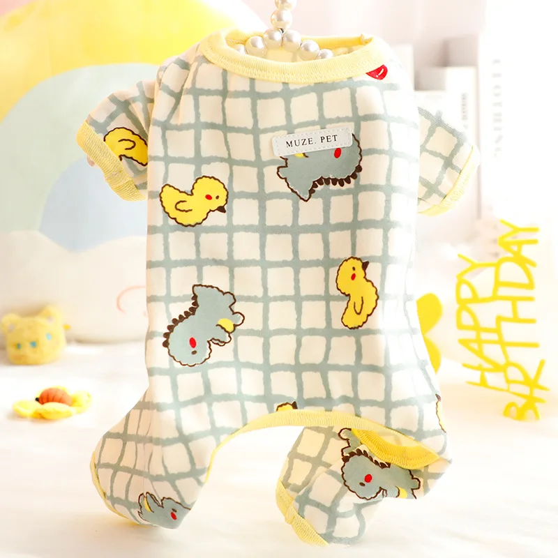 Puppy Dog Pajamas Spring Summer Cute Cartoon Dinosaur Four-legged Dog Clothes Soft Cotton Bodysuit Clothes