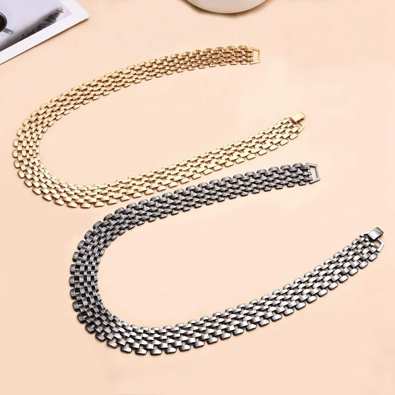 Minar Punk Hip Hop Chunky Hollow Out Chain Necklace Silver Color Linked Wide Chokers Necklaces for Women Statement Jewelry