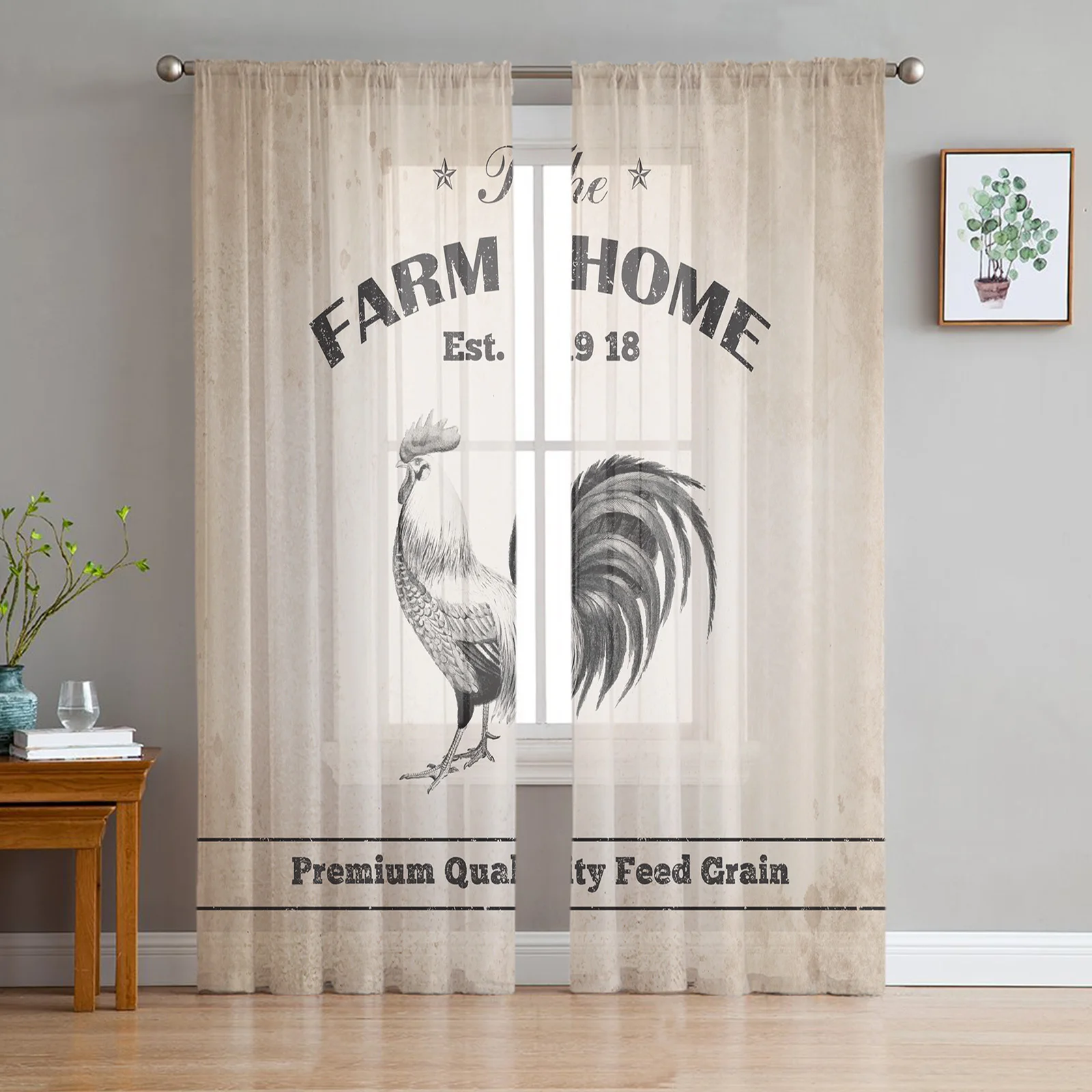 

Farm Cock Sheer Curtains for Living Room Decoration Window Curtains for Kitchen Tulle Voile Organza Curtains