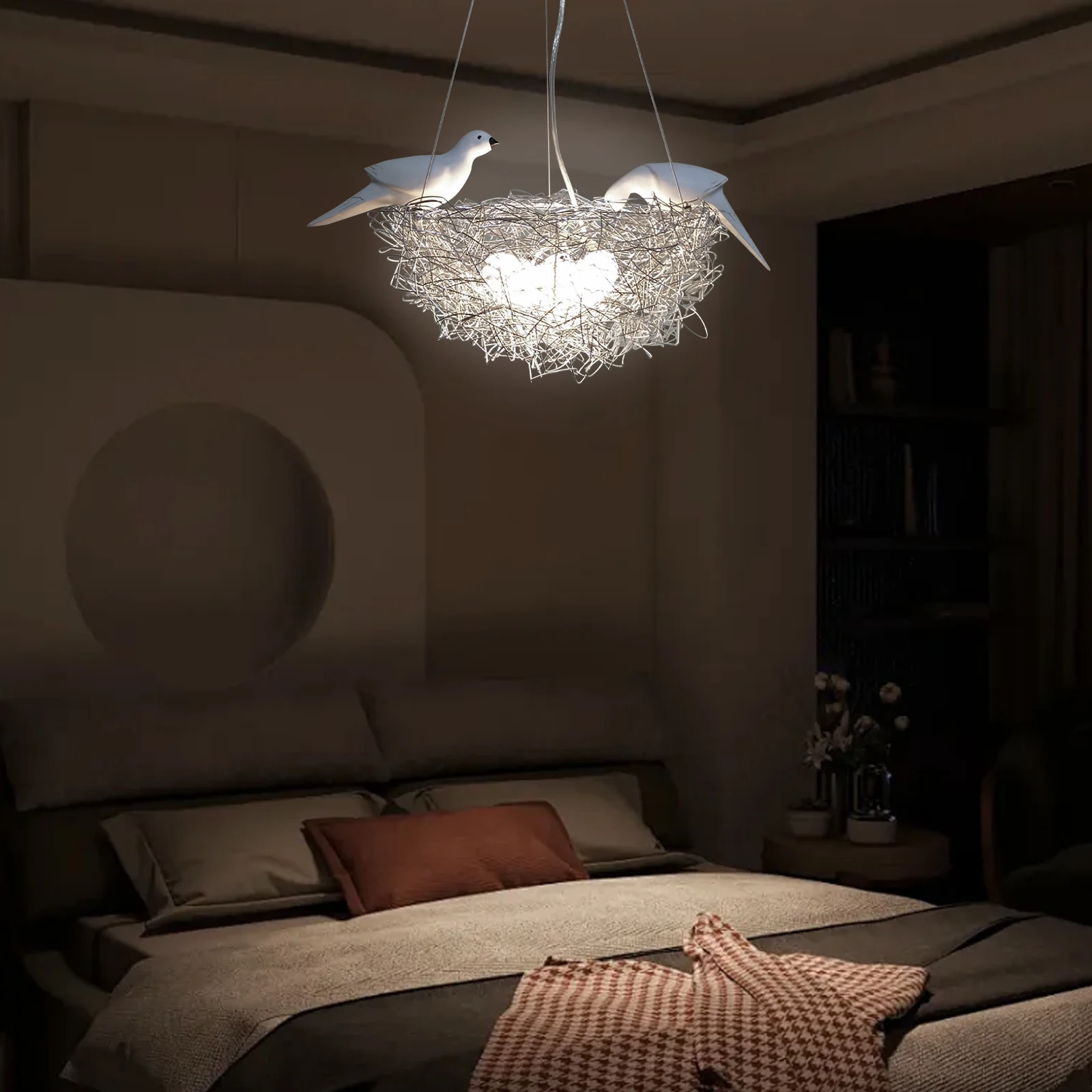 

5-light bird's nest Crystal Chandeliers, Branches Pendant Light with Solid Base for Lofts, Living Rooms, Entrances, Corridors