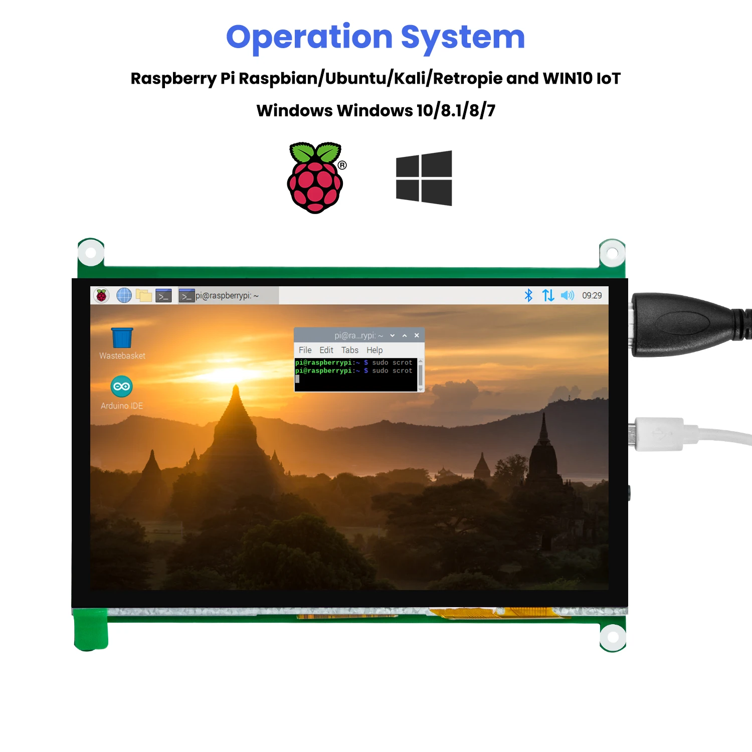 7 Inch /10.1 Inch IPS Touch Display 1024x600Touch Screen For Raspberry Pi 3 Capacitive Touch Screen Module Compatible HDMI