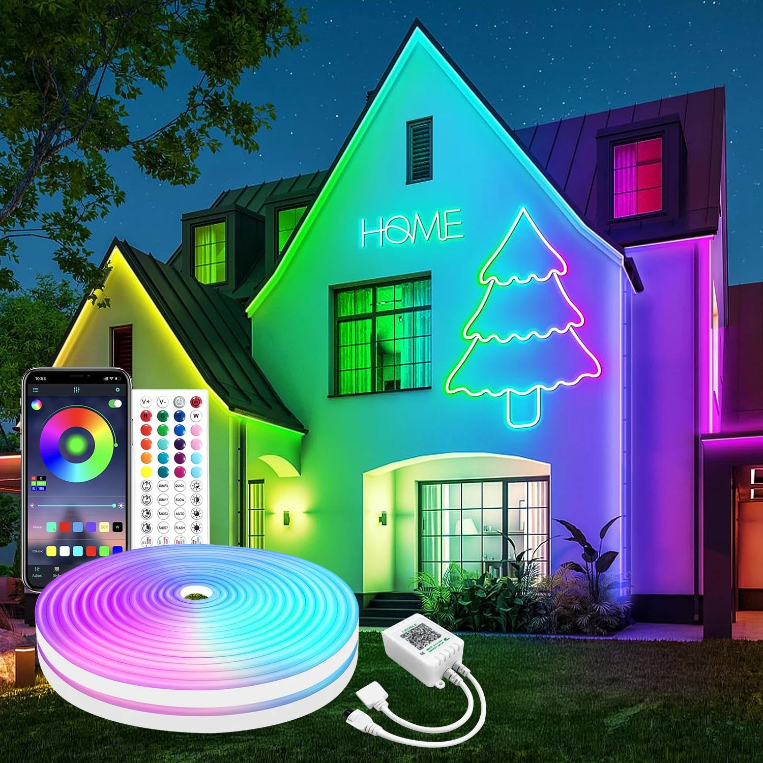 

RGB неоновая лента с управлением через приложение по Bluetooth, стандартный европейский комплект, 24 В постоянного тока, подсветка телевизора, украшение для дома, гибкая лента, лента, веревка, светодиодная лента