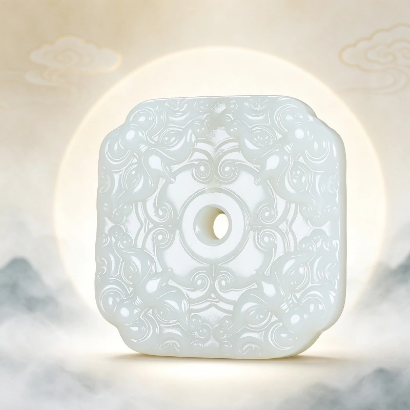 Elaborated Quartet Divine Beast Guardian Pendant Suet White Bafanglai Jade Pendant
