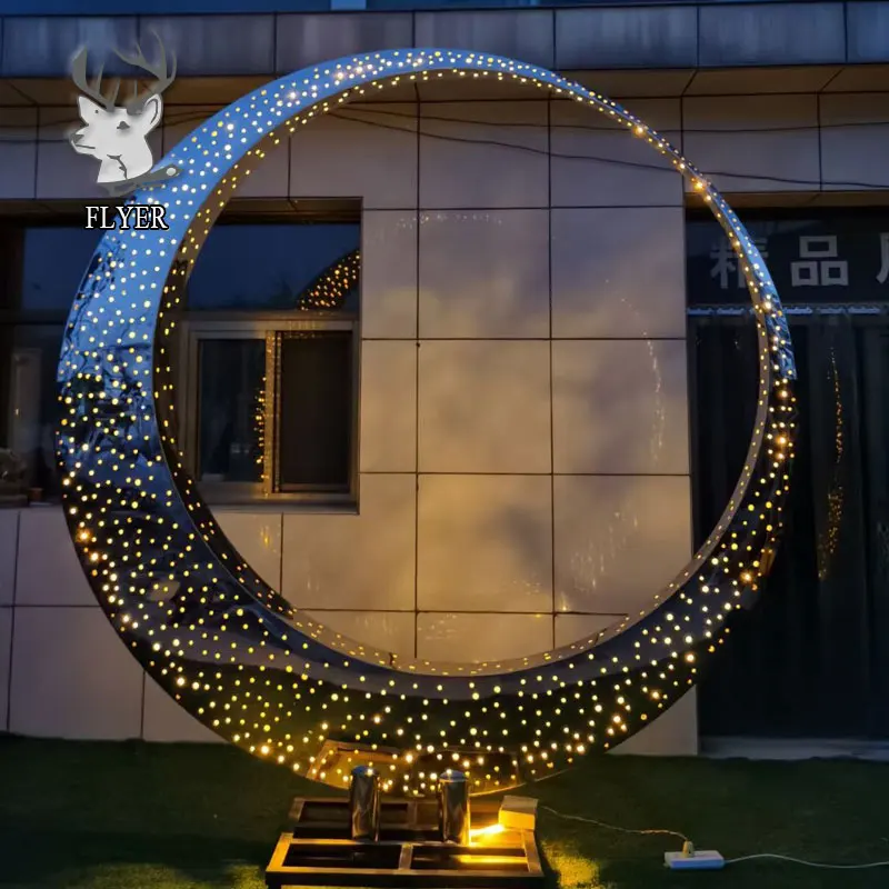 Popular Design Custom  Garden Large Welding Metal Art Statue Stainless Steel Circle Water Fountain Sculpture