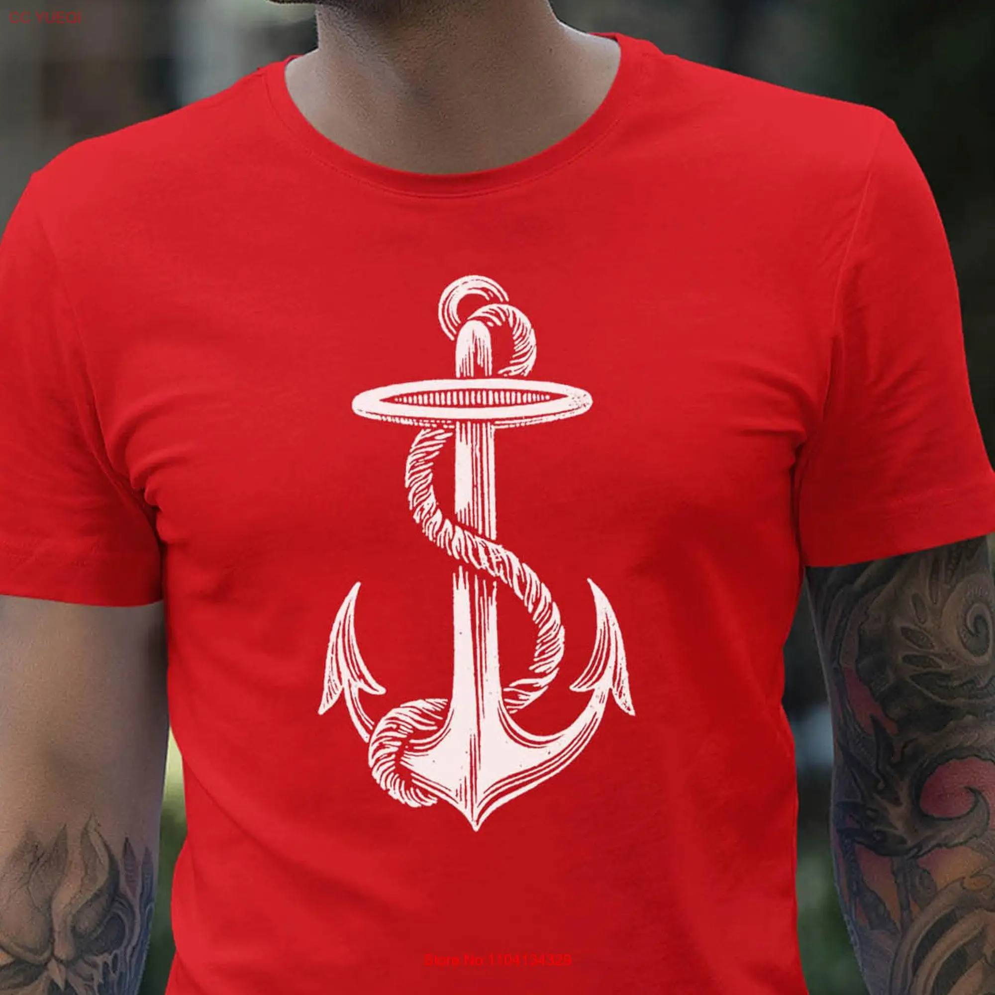 Moon Mouse Apparel Black Ship Anchor Adult Cotton Crew T Shirt long or short sleeves