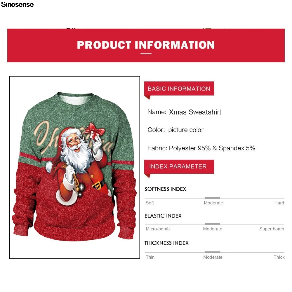 Männer Frauen Rundhals Weihnachten Sweatshirt 3D Lustige Druck Urlaub Party Weihnachten Pullover Tops Pullover Santa Hässliche Weihnachten Pullover