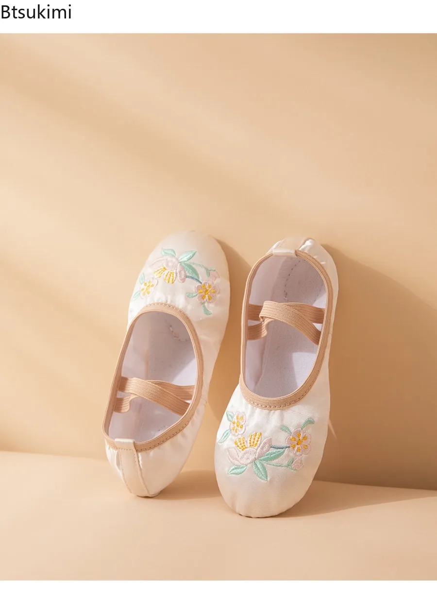 Girls Embroidered Ballet Shoes Women Soft Dance Shoes for Training Performance Non-Slip Ballerina Shoes Professional Dance Flats