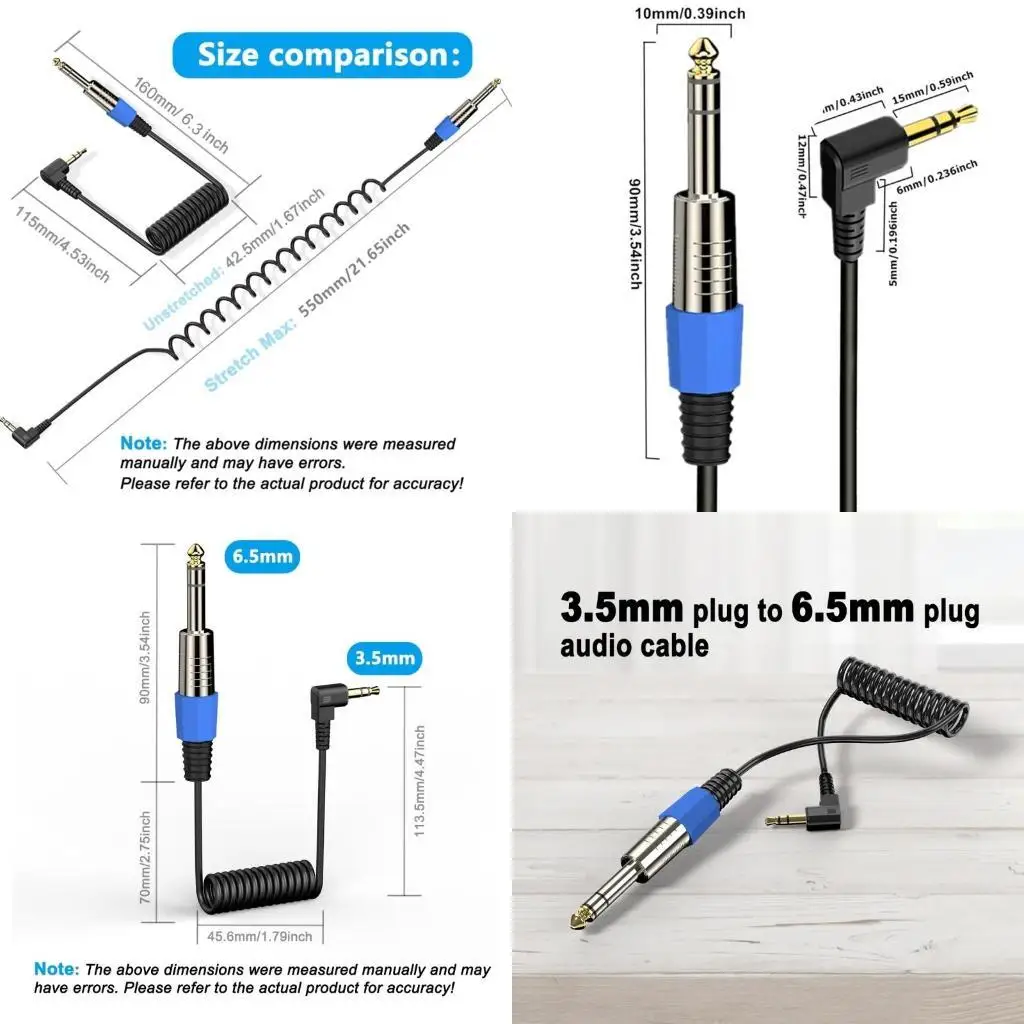 

Y1UB Coiled 1/8 to 1/4 Cable 3.5 TRS to 6.35 Stereo Auditory 3.5mm to 6.35mm Cord