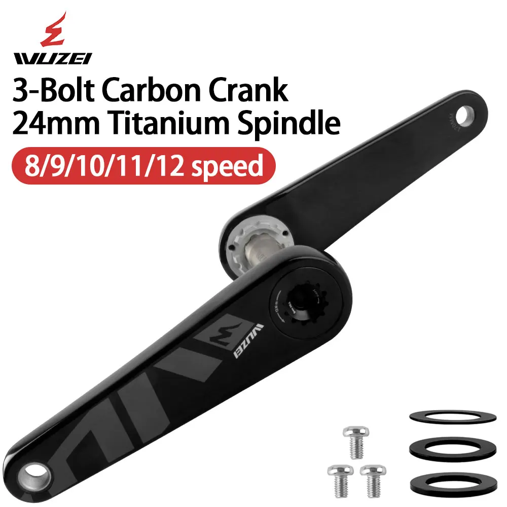 WUZEI Rennrad Carbon Kurbel 165 170 mm Fahrradkettenrad 24 mm Titanachse 3 Schrauben Direktmontage Fahrradkurbelarm für Shimano