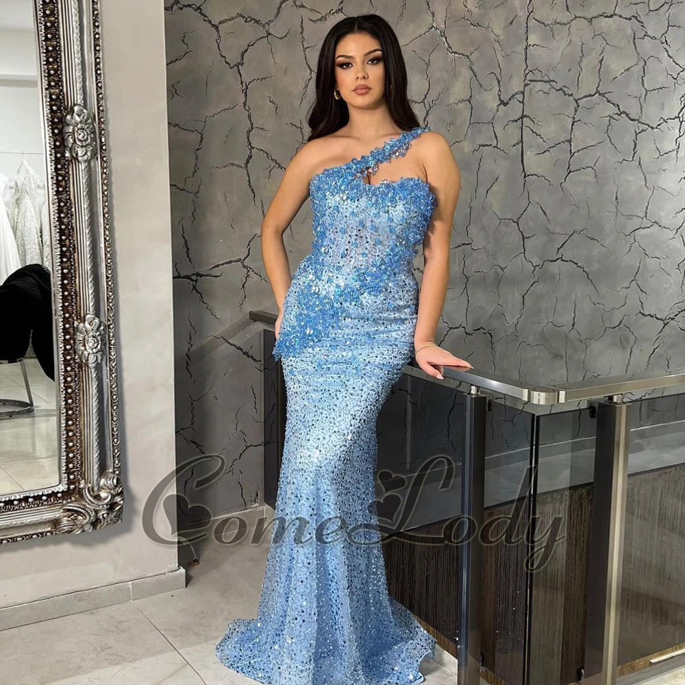 

Comelody Attractive Sequin Prom Dresses for Women One Shoulder Glitter Crystals Zipper Vestidos Robes De Soiree Made to Order