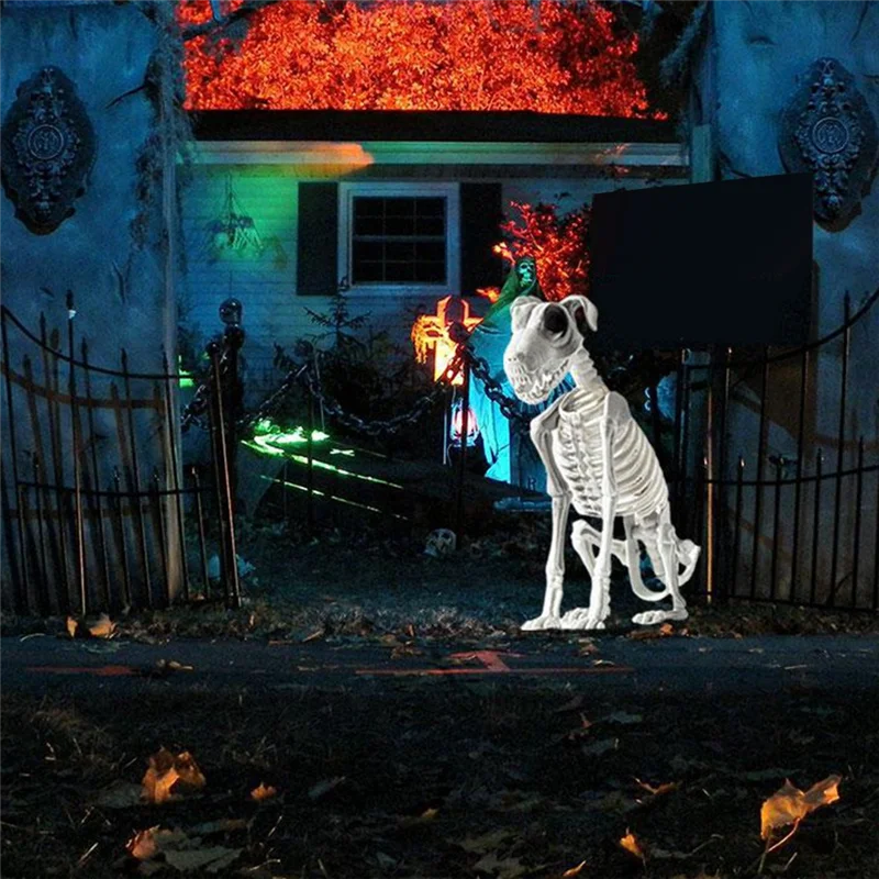 ABGN Хэллоуин сидящий скелет собаки страшный жуткий скелет сидящей собаки с острыми зубами Хэллоуин герб украшение