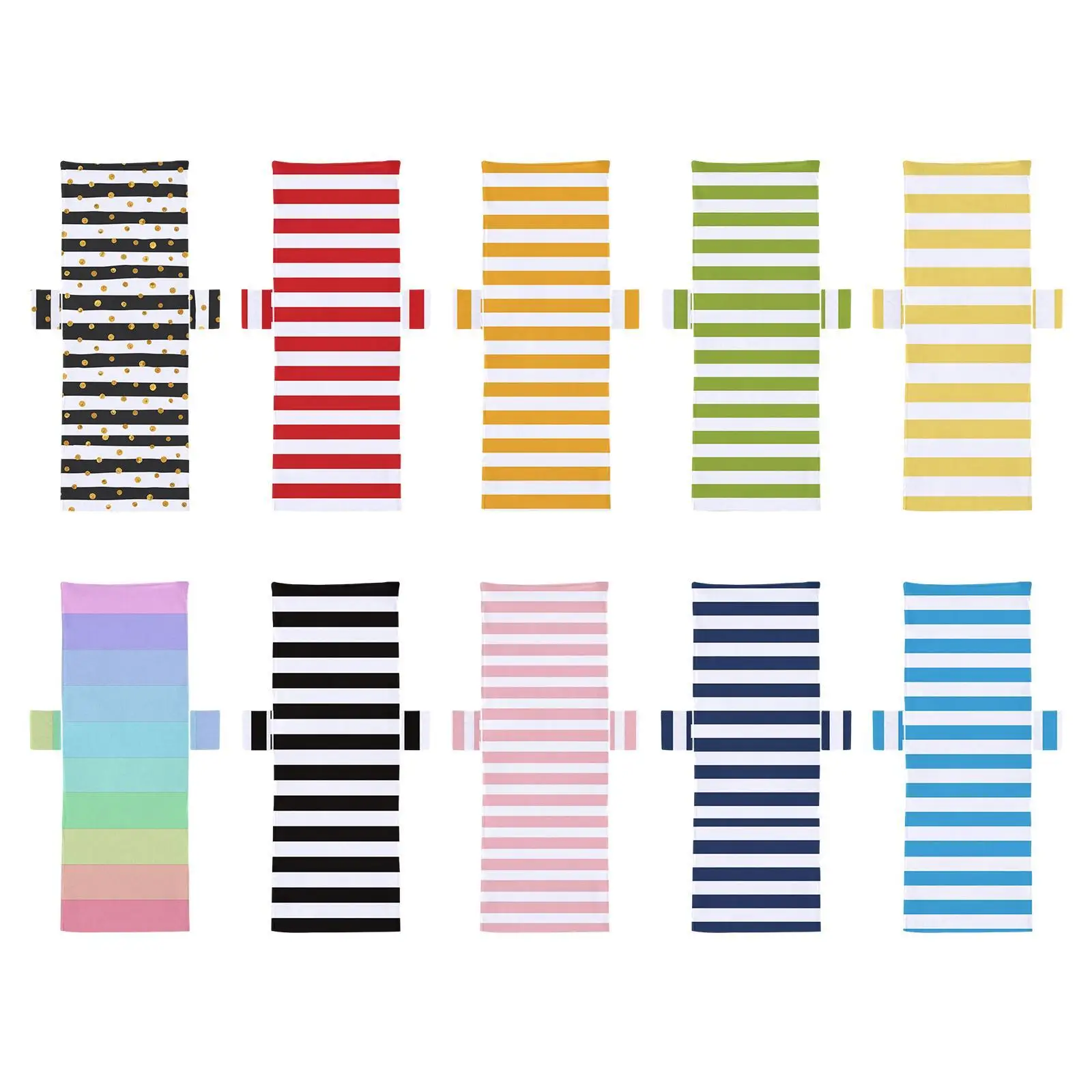 Striped Sun Lounge Chair Towel Microfiber Practical Cover with Pockets Fits Most Loungers for Beach Poolside Travel