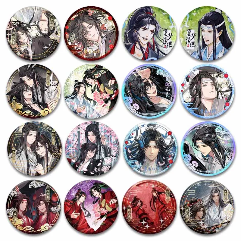 Cute Mo Dao Zu Shi Badge Round Lan Wangji Wei Wuxian Cosplay Rabbit Brooch Anime Lapel Pins Backpack Clothes Shirt Accessories