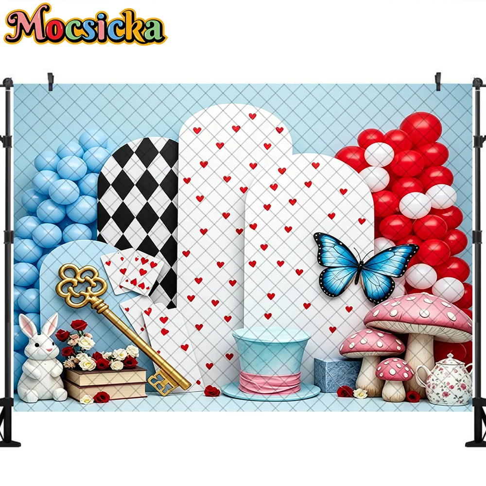 Mocsicka Photography Background Alice Wonderland Theme Decoration Cake Smash Baby Shower Princess Birthday Party Studio Prop