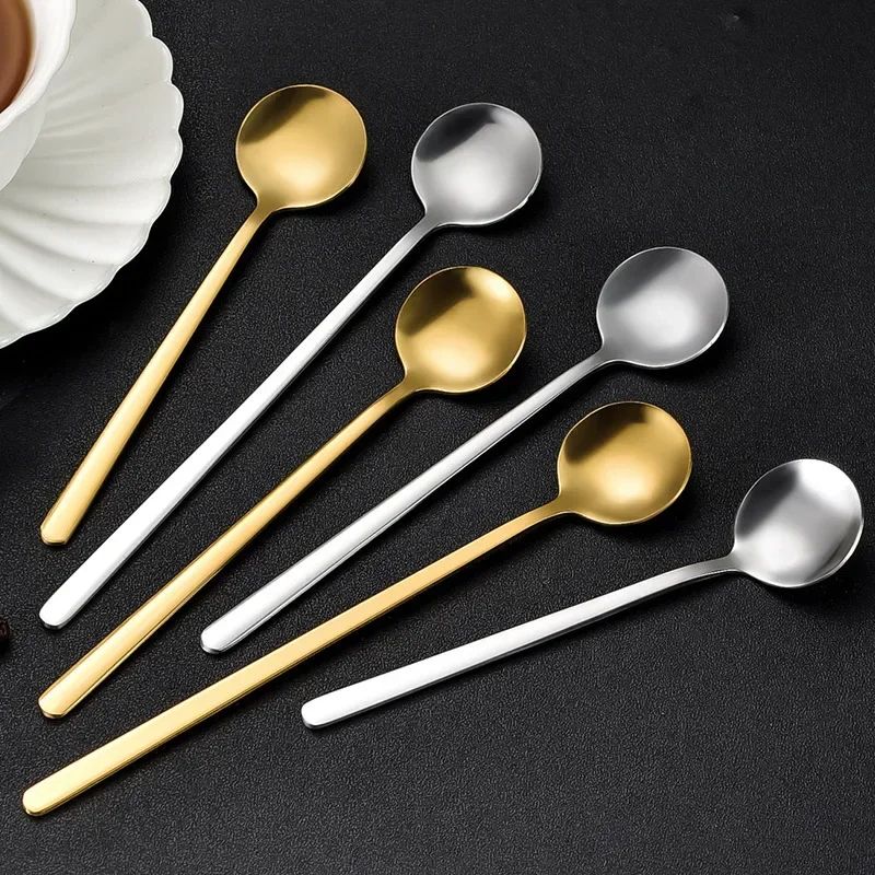 Stainless steel gold coffee Small round Korean mixing Honey bird's nest mug spoon