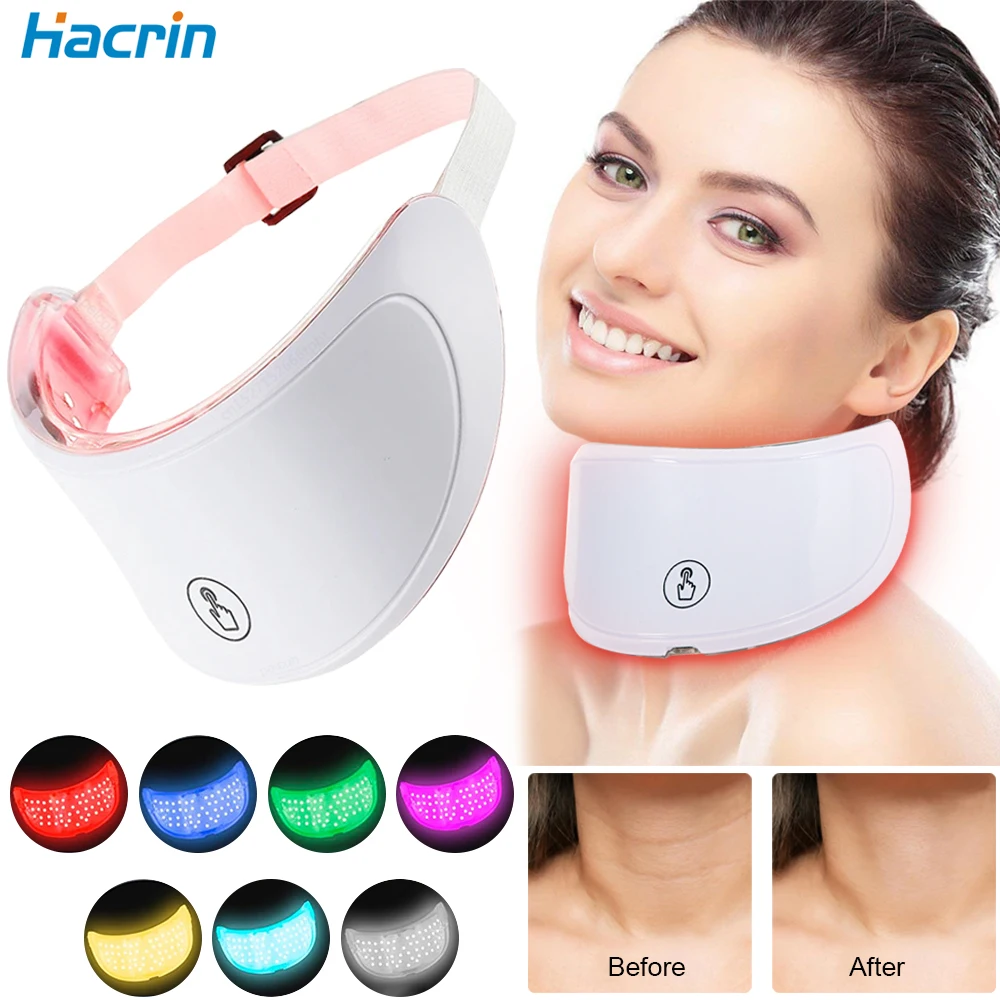 Neck LED Mask Skin Tightening Red Lights Therapy 7 Colors Photon Neck LED Photon Therapy Neck Beauty Device Anti-Wrinkle Machine