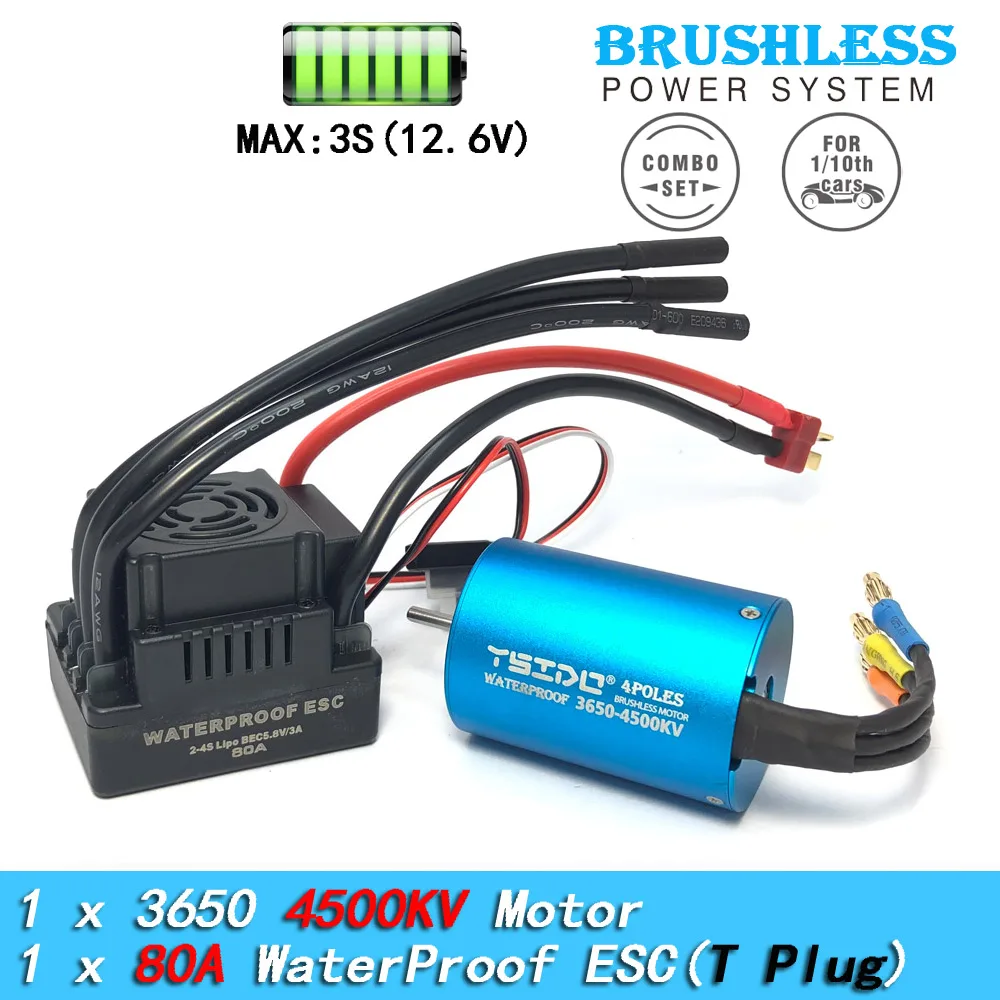 YSIDO 3650 Combo 5400KV 3600KV Borstelloze Motor 60A/80A/120A ESC voor 1/10 Traxxas HSP Tamiya Arrma RedCat RC Monster Truck auto - afbeelding 1