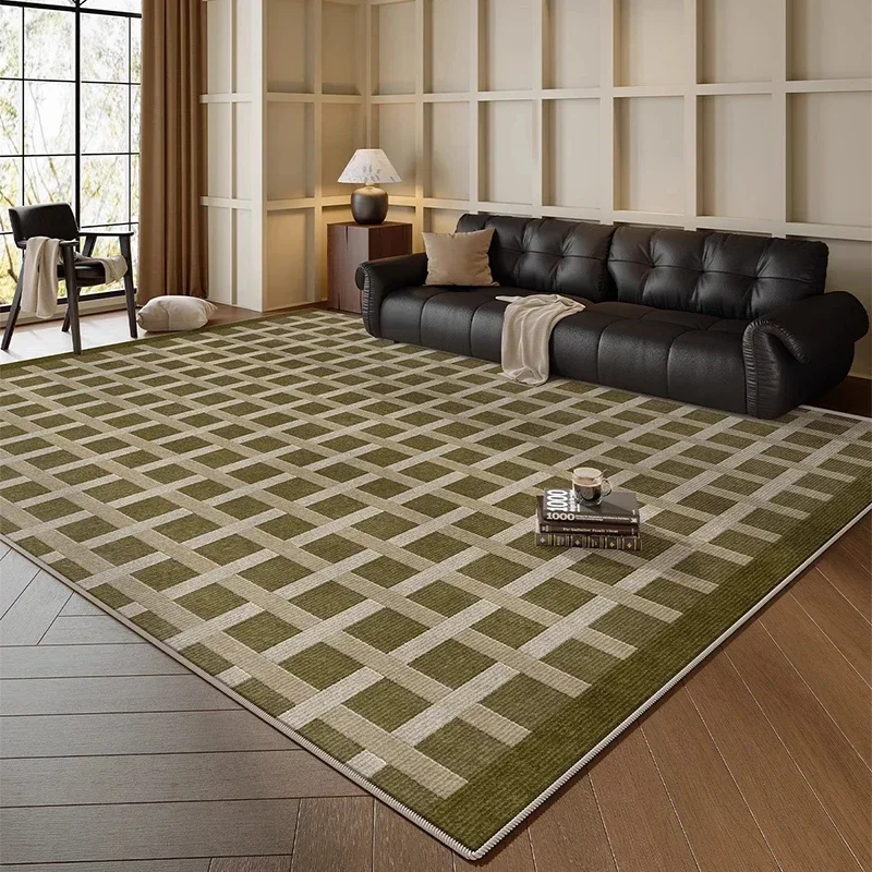 Carpet for Living Room Green Striped Grid Art Decoration Carpet Soft and Firm Coffee Table Rug Non-Slip Soundproof Cloakroom Rug