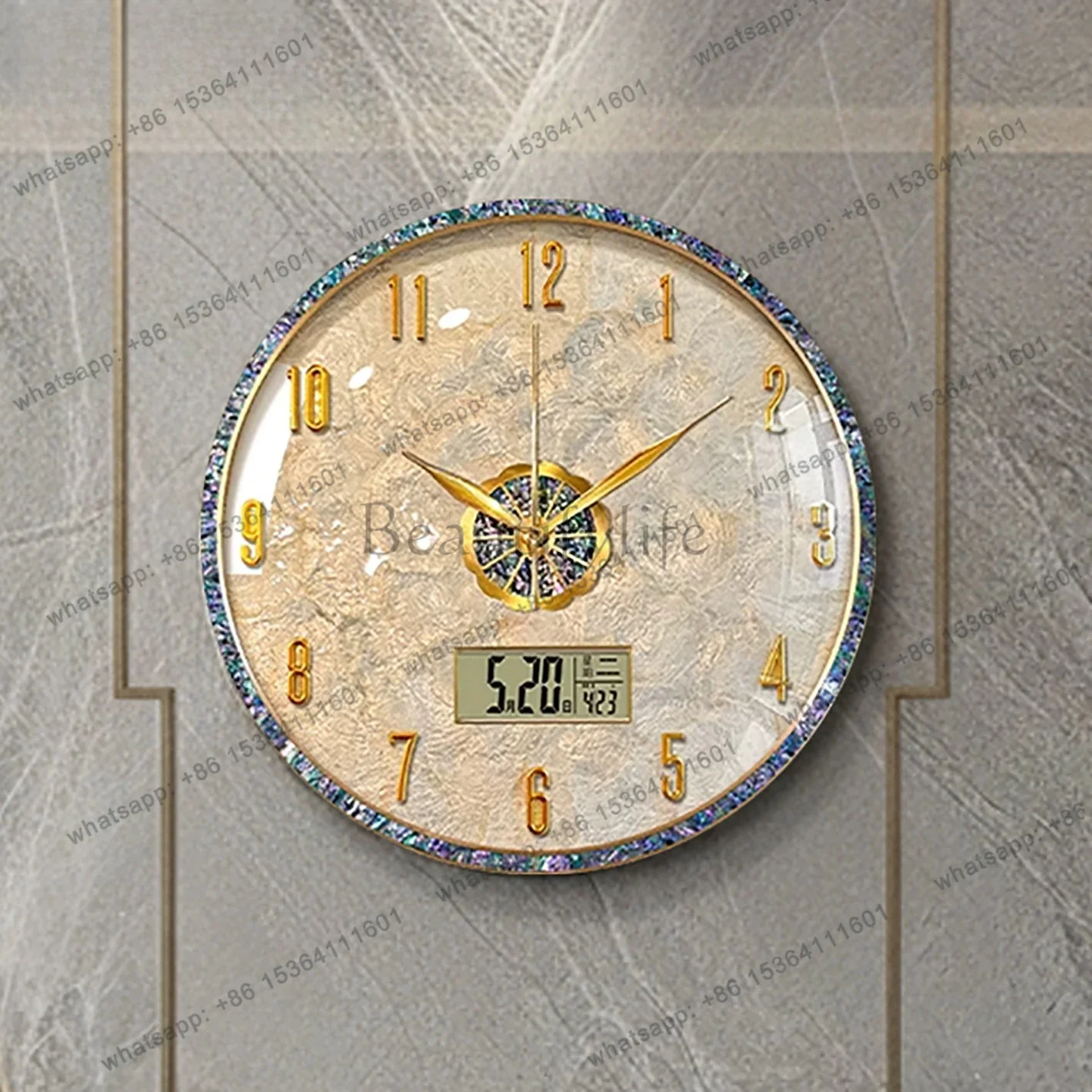 Light luxury, fashionable, and high-end shell wall clock, living room and home silent wall-mounted decorative clock