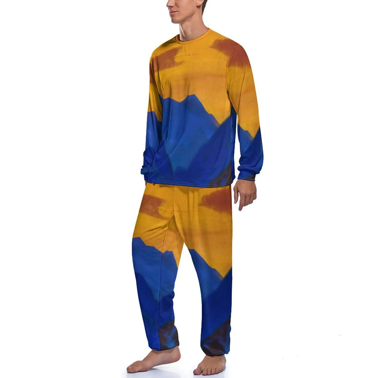 Evening Mountain Pajamas Male Nicholas Roerich Soft Nightwear Spring Long Sleeves Two Piece Night Design Pajama Sets