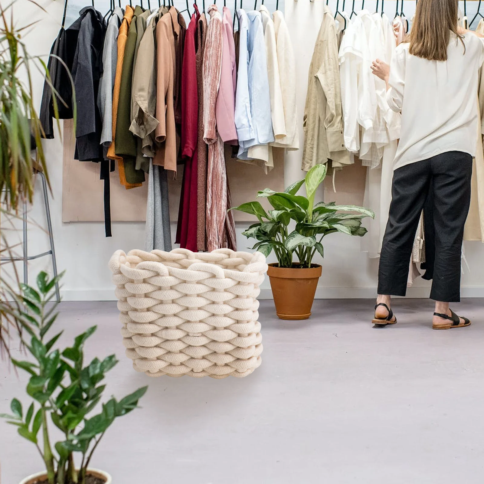 

1Pcs Woven Cotton Thread Basket Makeup Organizer Rustic Modern Decoration Photo Prop Gift Cotton Thread Basket