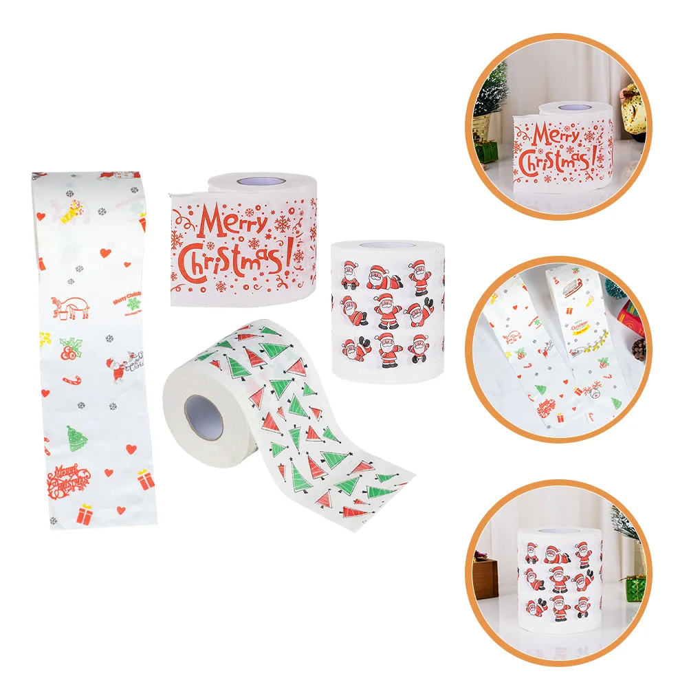 4 Rolls Paper Napkin Christmas Napkins Patterned Towel Handkerchief Toilet Tissue Kitchen Soft Bathroom Accessory