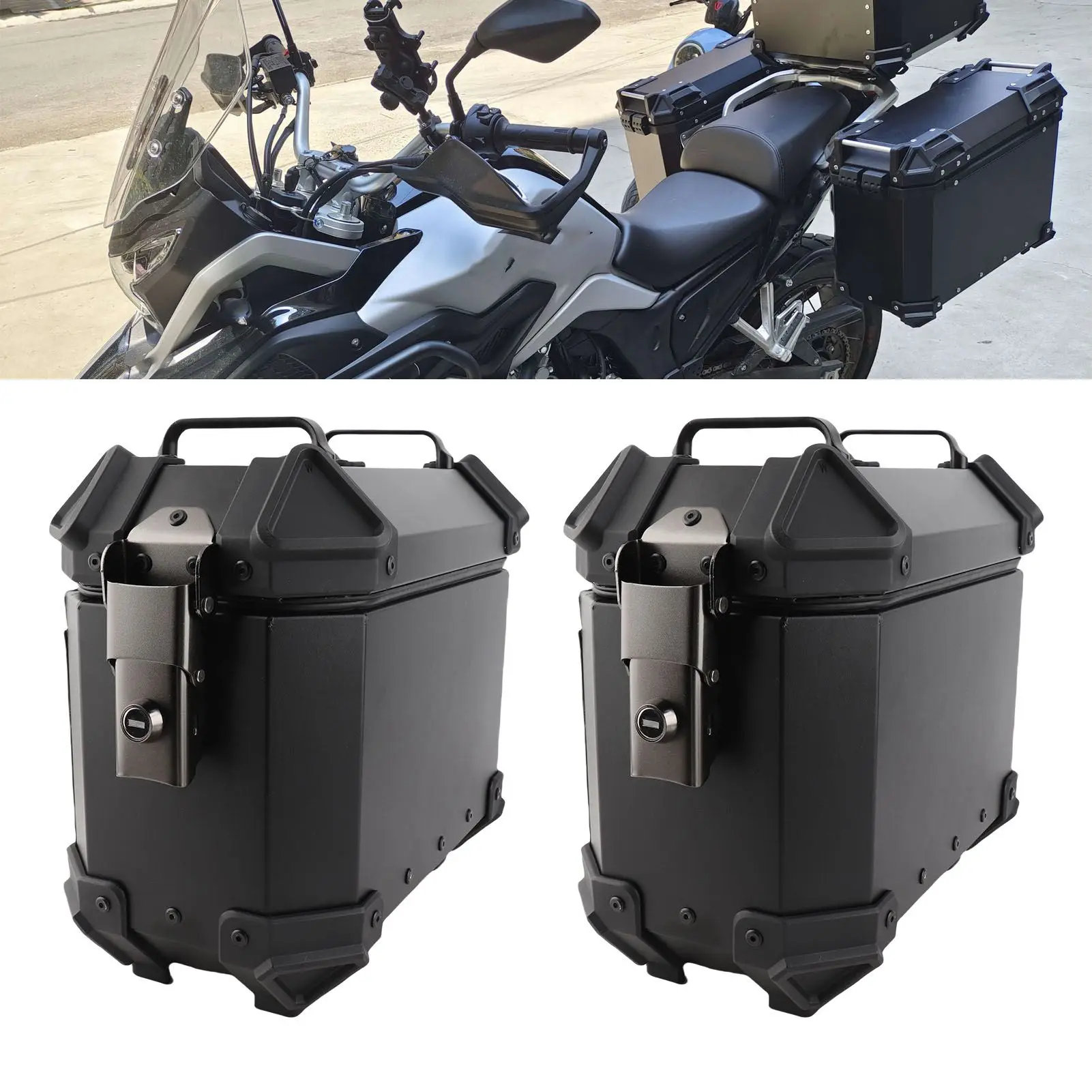 

Motorcycle Side Case Universal Fit Aluminum Alloy 18L Left Right Hard Saddlebag Box with Support Rack Lock Handle for Luggage