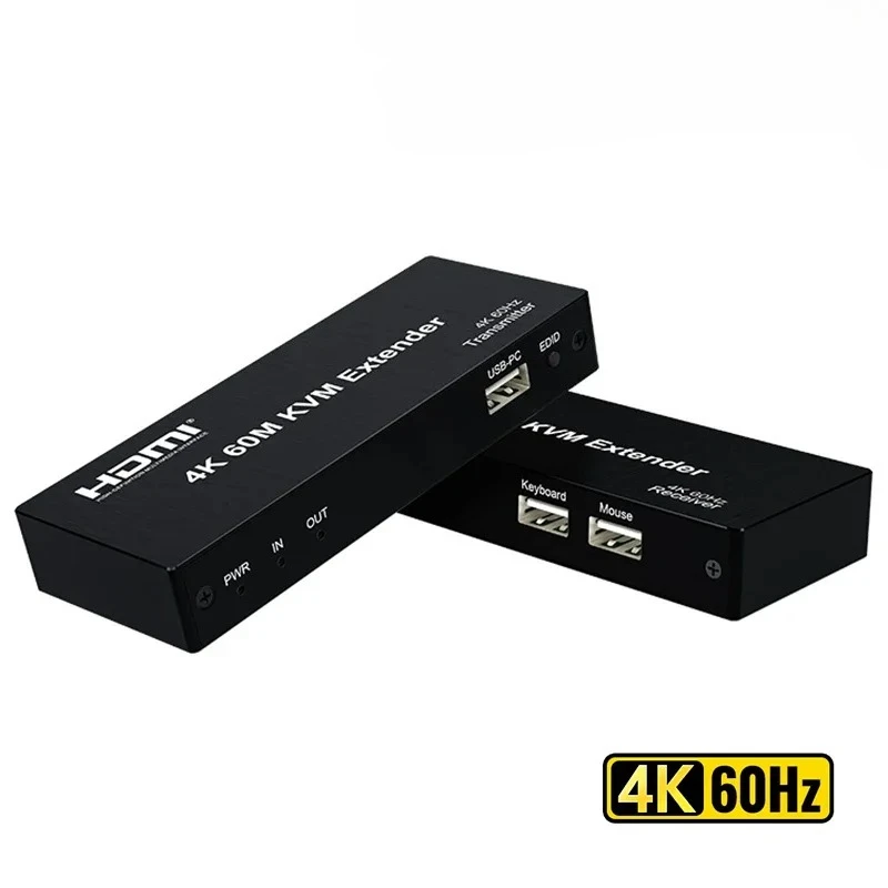 

4K 60Hz 60M HDMI KVM Extender over Cat6 HDMI USB KVM Rj45 Ethernet Extender EDID HDCP2.2 Support Mouse Keyboard for PC HDTV NVR