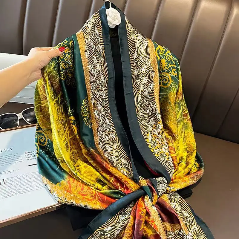 180*90cm Luxury Brand Ladies Spring Summer Long Silk Scarf Shawl Digital Painted Shawl Gogh Oil Painting Lady foulard bandanna