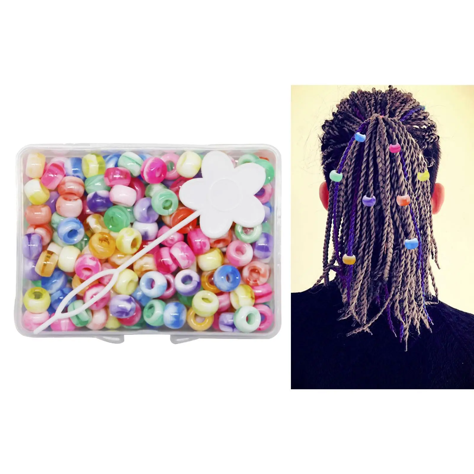 210Pcs/Set 5mm Candy Color Beads Cuffs Braid Rings Clips Tube Hair Braiding Tool Hair Accessory w/Storage Box