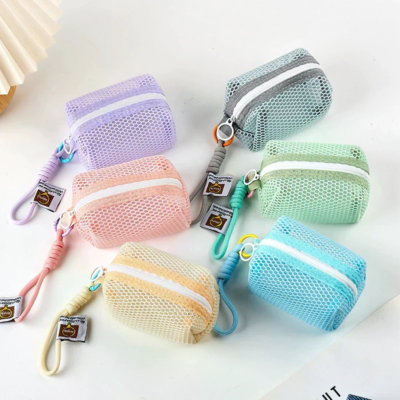 Square Mesh Cosmetic Bag Mini Coin Purse Portable Square Cosmetic Storage Bag With Zipper Multi-purpose Sundries Bag